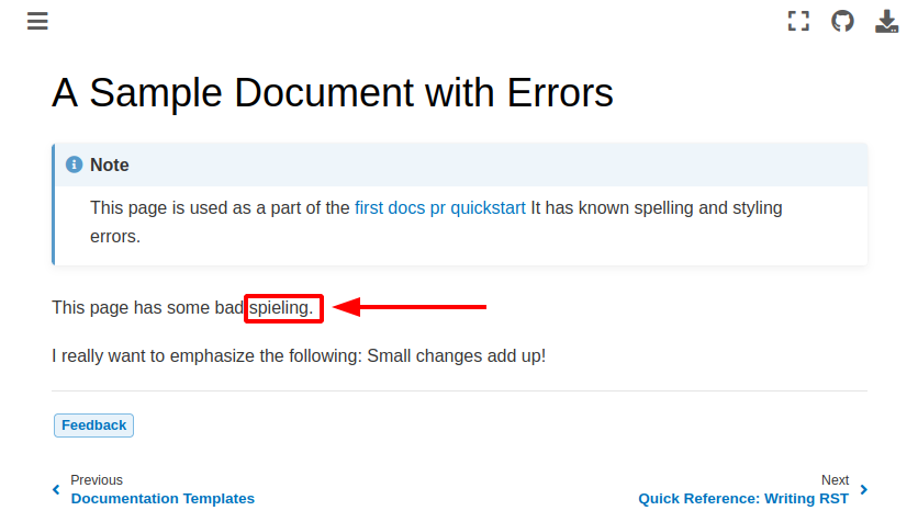 A screenshot of the bad spelling of the word spelling on the sample page.