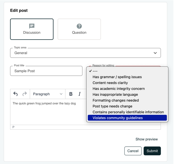 The edit message dialog.