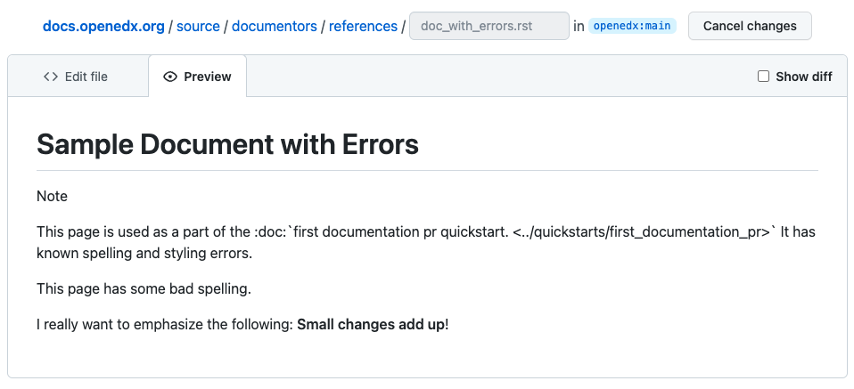 A screenshot of the GitHub RST visual preview.