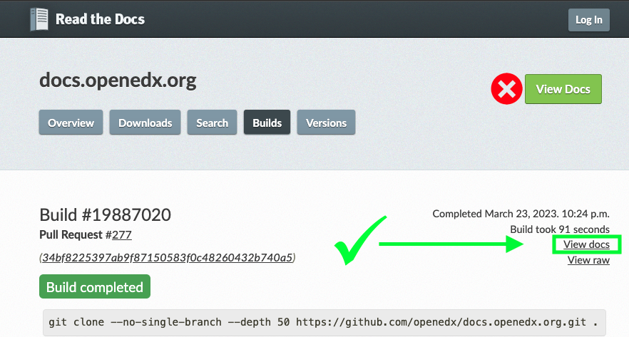 The page that shows the build artifacts on the Read the Docs website