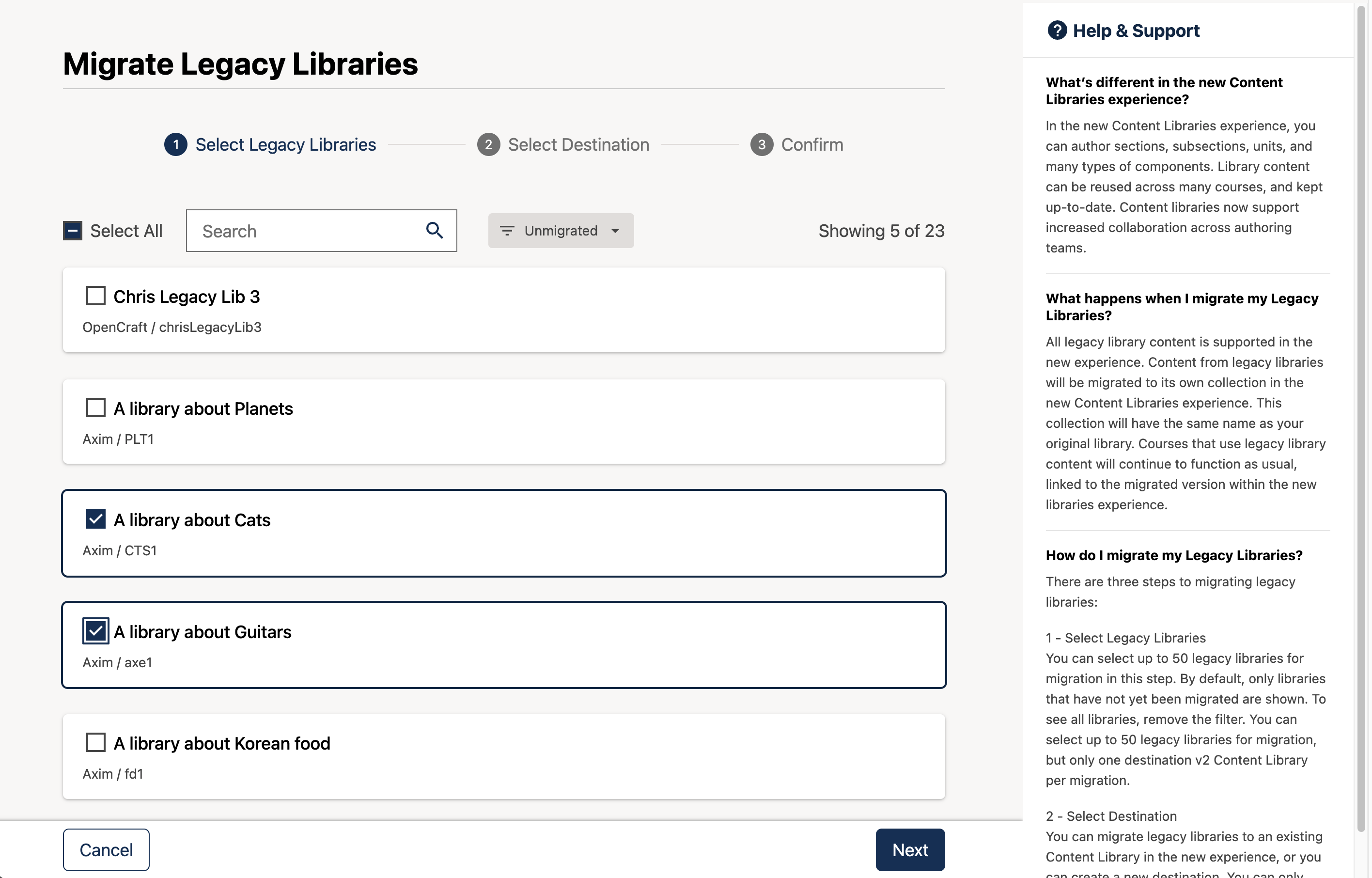 The new Migrate Legacy Libraries tool, described more in the Legacy Library Migration documentation